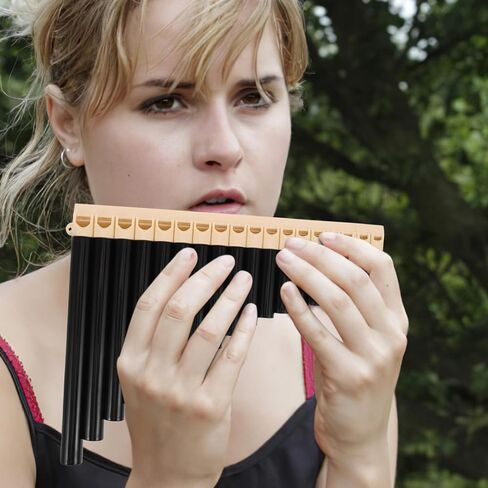 16-pipe Pan Flute Traditional Chinese Folk Instrument for Beginners and School Bands, Portable Panpipes in Brown Tone for Learning, Practice, and Performance in Saudi Arabia