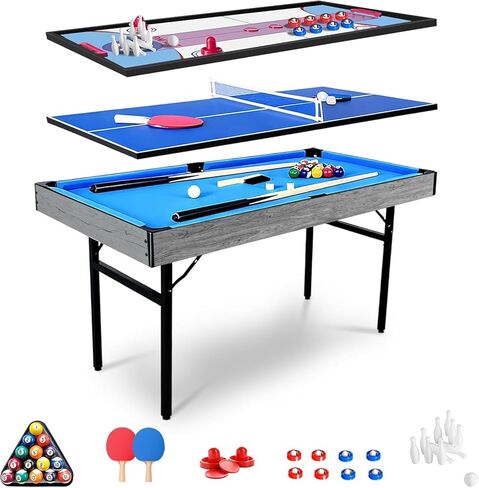 54" Upgrade Multi Game Table,5 in 1 Folding Sports Arcade Games with Accessories,Ping Pong,Pool Billiard,Shuffleboard,Bowling,Hockey Combo Game Set for Family Game Table,Indoor and Outdoor in Saudi Arabia