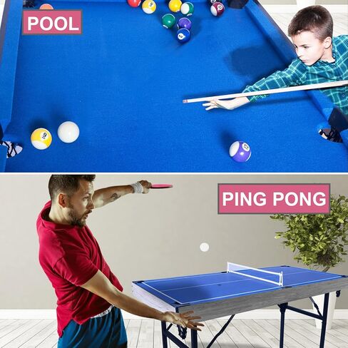 54" Upgrade Multi Game Table,5 in 1 Folding Sports Arcade Games with Accessories,Ping Pong,Pool Billiard,Shuffleboard,Bowling,Hockey Combo Game Set for Family Game Table,Indoor and Outdoor in Saudi Arabia