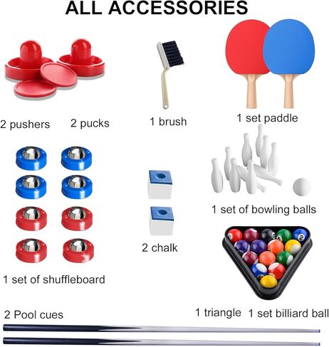 54" Upgrade Multi Game Table,5 in 1 Folding Sports Arcade Games with Accessories,Ping Pong,Pool Billiard,Shuffleboard,Bowling,Hockey Combo Game Set for Family Game Table,Indoor and Outdoor in Saudi Arabia