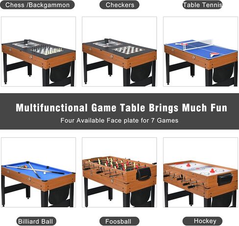 7-in-1 Multi Game Table, Full Size Combo Arcade Table Set, Combination Games Table for Family, Adults with Hockey, Pool, Foosball, Ping Pong, Shuffleboard, Chess and Backgammon in Kuwait
