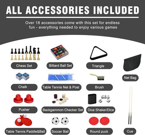 7-in-1 Multi Game Table, Full Size Combo Arcade Table Set, Combination Games Table for Family, Adults with Hockey, Pool, Foosball, Ping Pong, Shuffleboard, Chess and Backgammon in Kuwait