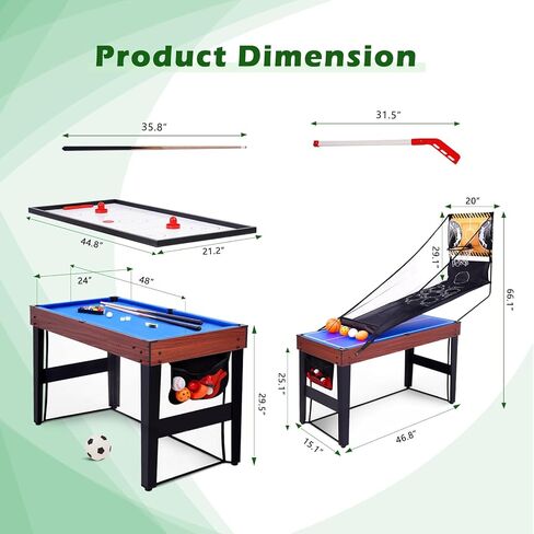 9 in 1 Multi Game Table, 48" Combo Game Table, Arcade Combination Game Table Set w/Billiards, Ping Pong, Hockey, Basketball, Bean Bag and Foosball for Home,Game Room in Kuwait