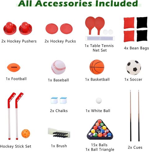 9 in 1 Multi Game Table, 48" Combo Game Table, Arcade Combination Game Table Set w/Billiards, Ping Pong, Hockey, Basketball, Bean Bag and Foosball for Home,Game Room in Kuwait