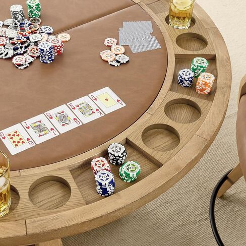 Steve Silver Furniture Rylie 6-Piece Round Counter Game Table Set, 48" Round Table Top w/ 4 Vegan Leather Counter Chairs, Folding Game Top, Felt Lined Storage Drawers, 48" L x 48" W x 36" H, Brown in Saudi Arabia