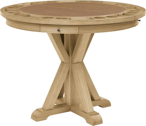 Steve Silver Furniture Rylie 6-Piece Round Counter Game Table Set, 48" Round Table Top w/ 4 Vegan Leather Counter Chairs, Folding Game Top, Felt Lined Storage Drawers, 48" L x 48" W x 36" H, Brown in Saudi Arabia