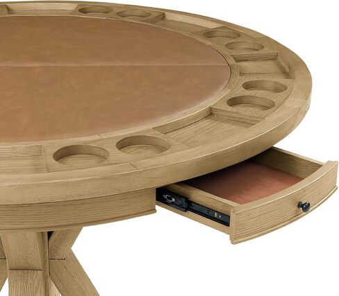 Steve Silver Furniture Rylie 6-Piece Round Counter Game Table Set, 48" Round Table Top w/ 4 Vegan Leather Counter Chairs, Folding Game Top, Felt Lined Storage Drawers, 48" L x 48" W x 36" H, Brown in Saudi Arabia