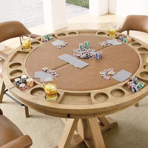 Steve Silver Furniture Rylie 6-Piece Round Counter Game Table Set, 48" Round Table Top w/ 4 Vegan Leather Counter Chairs, Folding Game Top, Felt Lined Storage Drawers, 48" L x 48" W x 36" H, Brown in Saudi Arabia