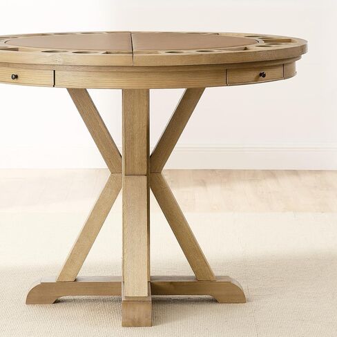 Steve Silver Furniture Rylie 6-Piece Round Counter Game Table Set, 48" Round Table Top w/ 4 Vegan Leather Counter Chairs, Folding Game Top, Felt Lined Storage Drawers, 48" L x 48" W x 36" H, Brown in Saudi Arabia