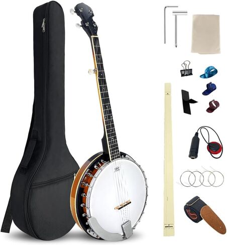 Banjo 5 String Portable Full Size 38 Inch Banjo Kit with Carrying Bag Extra Strings Starp Finger Picks Wrench for Adults Beginners in Saudi Arabia