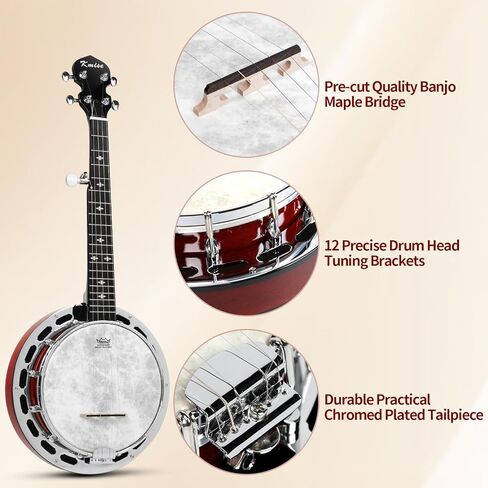 Kmise Banjo, 5 String Mini Banjos with Remo Head, Portable Travel 28-inch Closed Back Banjo Kit with Bag, Strap, Tuner, and Finger Picks for Beginners Adults Starter Gift in Saudi Arabia