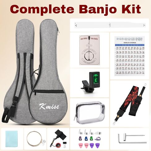Kmise Banjo, 5 String Mini Banjos with Remo Head, Portable Travel 28-inch Closed Back Banjo Kit with Bag, Strap, Tuner, and Finger Picks for Beginners Adults Starter Gift in Saudi Arabia