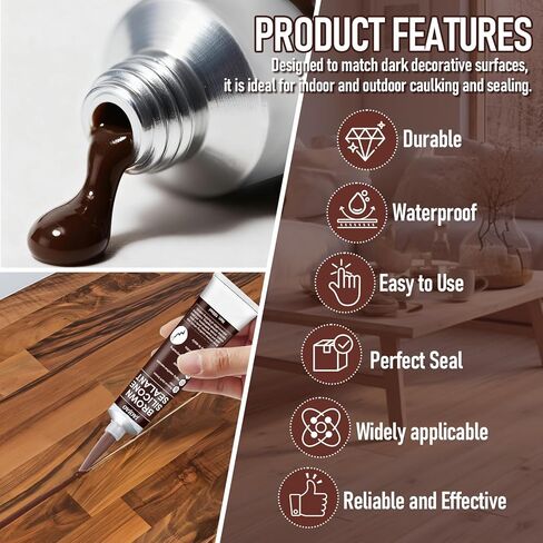 JAOJAO Brown Silicone Caulk, Brown Caulk Water-Resistant Adhesive Perfect Seal for Interior and Exterior Use Reliable and Effective Long-Lasting Protection for Doors Windows Siding Roofing,100g in Kuwait