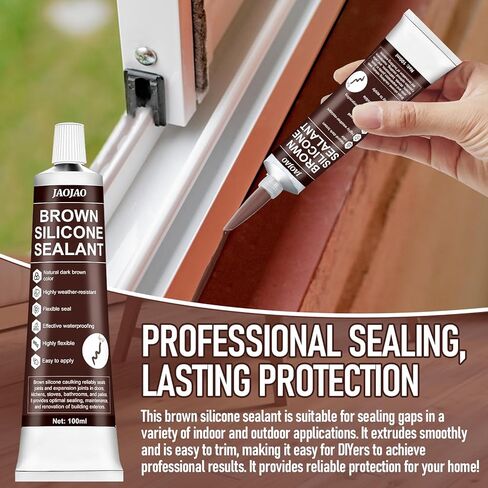 JAOJAO Brown Silicone Caulk, Brown Caulk Water-Resistant Adhesive Perfect Seal for Interior and Exterior Use Reliable and Effective Long-Lasting Protection for Doors Windows Siding Roofing,100g in Kuwait