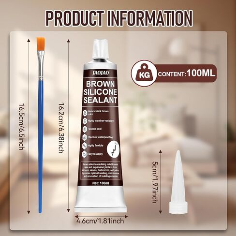 JAOJAO Brown Silicone Caulk, Brown Caulk Water-Resistant Adhesive Perfect Seal for Interior and Exterior Use Reliable and Effective Long-Lasting Protection for Doors Windows Siding Roofing,100g in Kuwait