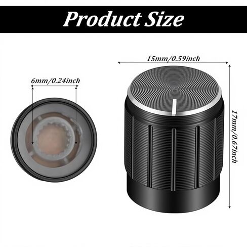 12 pcs Lamp Switch Knob Replacement Set, Lamp Turn Knob 6mm Shaft Hole, 17x15mm Black & Silver Rotary Dimmer Switch Knobs for Table & Floor Lamps Lights in Kuwait