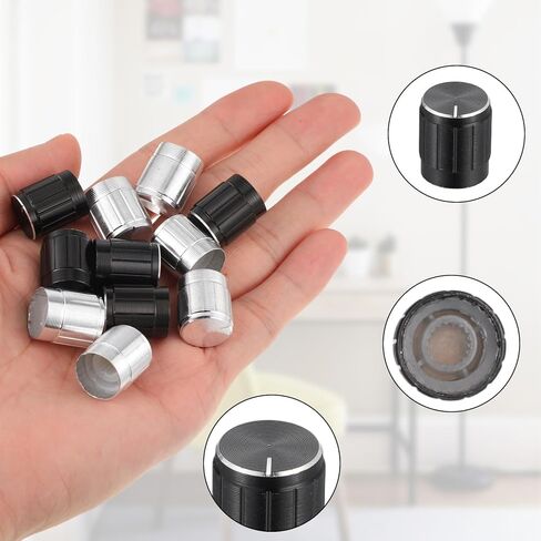 12 pcs Lamp Switch Knob Replacement Set, Lamp Turn Knob 6mm Shaft Hole, 17x15mm Black & Silver Rotary Dimmer Switch Knobs for Table & Floor Lamps Lights in Kuwait