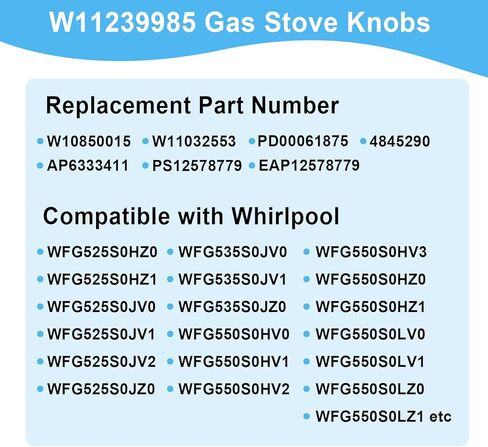 5 قطع W10850015 مقابض موقد الغاز المتوافقة مع نطاقات الغاز الدوامة استبدال W10850015 W11032553 PD00061875 4845290 AP6333411 PS12578779 EAP12578779 in Kuwait