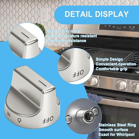 5 قطع W10850015 مقابض موقد الغاز المتوافقة مع نطاقات الغاز الدوامة استبدال W10850015 W11032553 PD00061875 4845290 AP6333411 PS12578779 EAP12578779 in Kuwait