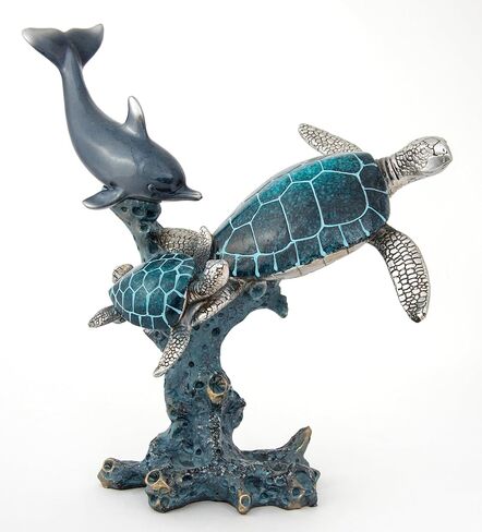Corner Merchant Sea Turtle Statue Triple Turtles Swimming on a Coral Reef Base Ocean Decor Tabletop Collection Beach Decorations for Home in Saudi Arabia