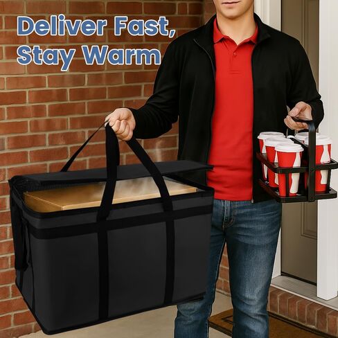 Cooler Insulated Food Delivery Bag & Drink Carrier with Hard Bottom, XXX-Large Pizza Bags for Commercial Food Delivery, Grocery Catering Travel Thermal Frozen Carrier, Cold Warmer Accessories in Saudi Arabia