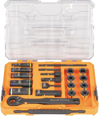 Klein Tools 65500KNECT KNECT Complete Impact Pass Through and Flip Socket Set, 90-Tooth Ratchet, MODbox Case, SAE, Metric, Screwdriver Handle, Bits, 39-Piece in Kuwait