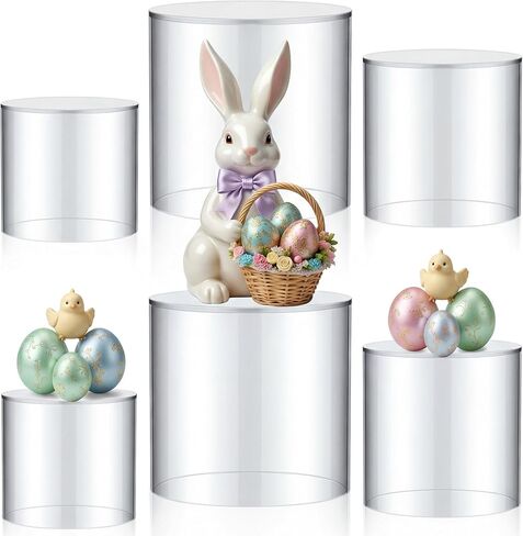 DoubleFill 6 Pcs 3 Sizes 4, 5, 6 Inches Round Acrylic Stands for Display Jewelry Cylinder Acrylic Cake Stand with Hollow Bottom Buffet Risers Acrylic Pedestal Acrylic Boxes for Food Display (Clear) in Kuwait