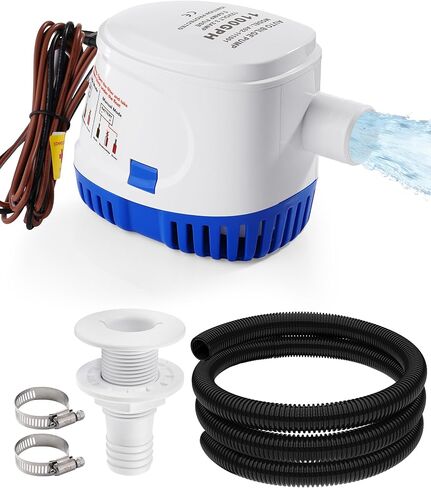 12V Automatic Boat Bilge Pump Kit, 1100GPH Electric Marine Pump with Built-In Float Switch, Hose & Thru-Hull Fitting, Submersible Bilge Removal Pump for Fishing Boats, Runabouts & Yachts in Kuwait