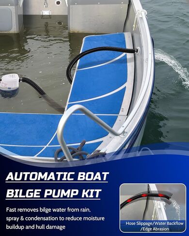 12V Automatic Boat Bilge Pump Kit, 1100GPH Electric Marine Pump with Built-In Float Switch, Hose & Thru-Hull Fitting, Submersible Bilge Removal Pump for Fishing Boats, Runabouts & Yachts in Kuwait