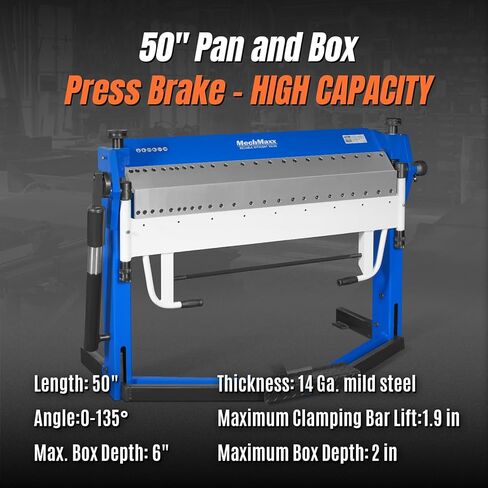 50-Inch Foot Clamp Pan and Box Brake, Industrial Heavy Duty Sheet Metal Folding Machine, 0–135° Bending Angle, 1.9" Clamping Lift, 2" Box Depth, Model PB2A5014 in Kuwait