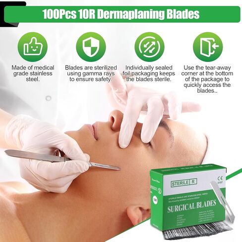تشتمل مجموعة Geiserailie Dermaplaning Kit الاحترافية على: شفرات Dermaplaning 10R (100 قطعة) مع مقبض مشرط #3، صندوق إزالة شفرات المبضع، ملقط مرقئ، لعلاجات العناية بالبشرة in Kuwait
