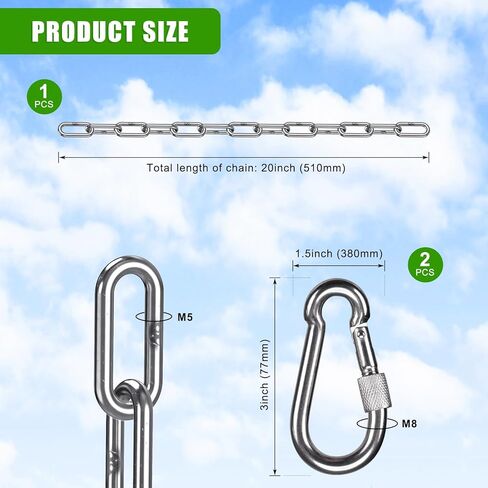 SELEWARE Heavy Duty Stainless Steel Punching Bag Chain, 1000LB Heavy Bag Hanging Chain with Carabiners, Extension Chain for Boxing Bags, Hammocks, Swings, Yoga Trapeze & Hanging Chairs in Kuwait