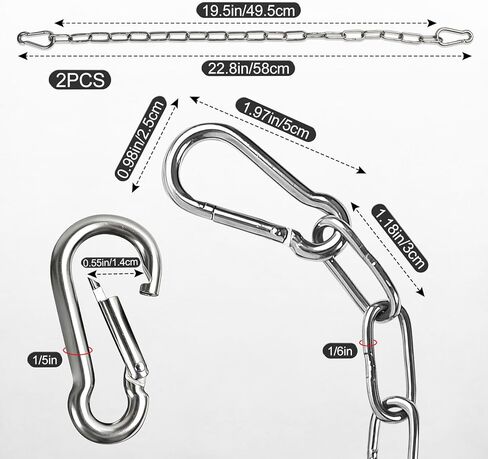 2 Pack Duty Stainless Steel Chain with 4 Carabiners,25in 550LB Hanging Swing Chain for Punching Bags, Swing Chairs,Hammocks, Indoor & Outdoor Fence in Kuwait