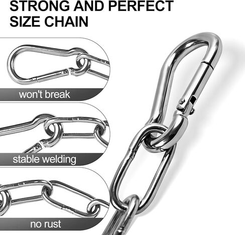2 Pack Duty Stainless Steel Chain with 4 Carabiners,25in 550LB Hanging Swing Chain for Punching Bags, Swing Chairs,Hammocks, Indoor & Outdoor Fence in Kuwait