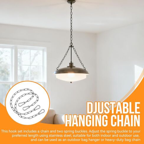 2-Pack Heavy Duty Stainless Steel Chain, 20 Inch Stainless Steel Swing Chain with 2 Carabiners, Security Chain Suitable for Boxing Punching Bag, Porch Swing Hammock Chair Hanging in Kuwait