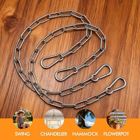 2-Pack Heavy Duty Stainless Steel Chain, 20 Inch Stainless Steel Swing Chain with 2 Carabiners, Security Chain Suitable for Boxing Punching Bag, Porch Swing Hammock Chair Hanging in Kuwait