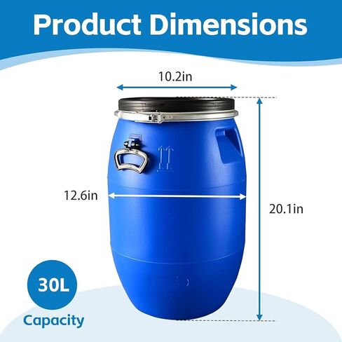 30l Food Grade Plastic Drum with Lid - Airtight Water & Food Storage Container, Ideal for Rain Barrel Use, Durable and Versatile Outdoor Storage Solution in Saudi Arabia