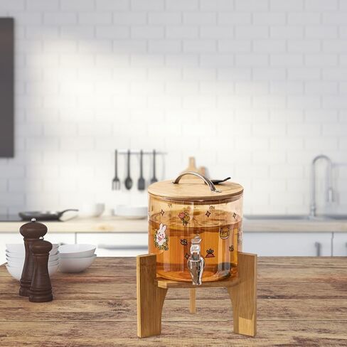 Cabilock Bamboo and Wood Beverage Dispenser Stand Round Base 6.89 Inch Drink Dispenser Holder for Water Jug Suitable for Home Parties Catering Events in Saudi Arabia