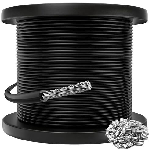 Black Vinyl Coated Cable - 304 Stainless Steel Wire Rope 1/16 Inch Overmolded to 3/32 Inch for Outdoor Hanging DIY Projects String Lights Trellis Clothesline 100ft in Saudi Arabia