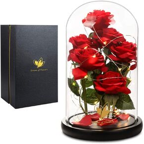 Beauty and the Beast Rose, Handmade Preserved Flower Rose in Glass Dome on Black Wood with Warm Light, Real Rose Gift for Women, Mothers Gift, Office Decoration, Valentine's Day, Birthday, Anniversary in Kuwait