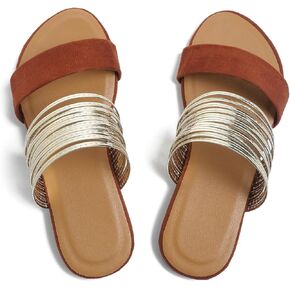 Women's Metallic Strappy Flat Sandals Summer Slide Sandals Casual Shoes in Kuwait