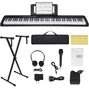 88 Key Piano Keyboard, Electric Digital Piano with Semi Weighted Keys, Keyboard Piano with Sustain Pedal, Power Supply, Stand, Carrying Case, Headphones, USB-MIDI Compatibility, for Beginner Adults in Kuwait