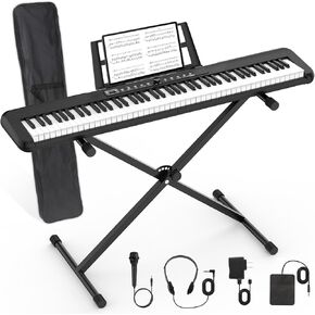 لوحة مفاتيح بيانو ذات 88 مفتاحًا، بيانو رقمي إلكتروني شبه مرجح مع حامل موسيقى، مزود طاقة، دواسة مستدامة، بلوتوث، حامل، MIDI، للمبتدئين المحترفين في المنزل، المسرح in Kuwait