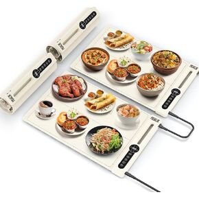 Warming Mat for Food, Roll-UP Fast Heating Silicone with 6 Level Temperature, 2 Zone and 3 Pad Parallel Expansion, Automatic On-Off Timer Setting in Saudi Arabia