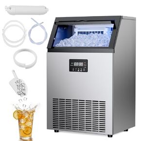 Commercial Ice Maker Machine - 200 Lbs/24H, Commercial Ice Machine with 50 LBS Storage Bin, Under Counter or Freestanding Ice Maker, 55 Ice Cubes in 5-15 min, Thicknesses Adjustable, Stainless Steel in Kuwait
