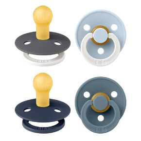 BIBS Colour Soother 4-Pack | BPA Free Dummy Pacifier | Round Nipple | Natural Rubber Latex | Made in Denmark | Size 0-6 Months | Petrol Glow Mix in Kuwait