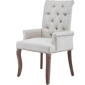 Elegant Tufted Chenille Upholstered Fabric Accent Dining Chair with Arms & Nailhead Trim, Curved Solid Wood Legs, Farmhouse Dining Chairs for Dining, Kitchen & Living Room (Gray, Set of 1) in Saudi Arabia