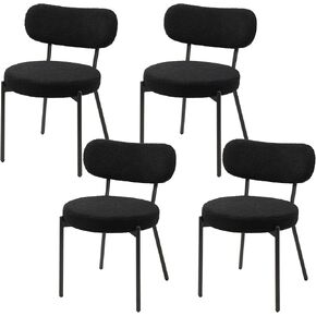 مجموعة من 6 كراسي غرفة طعام حديثة مع تنجيد من قماش بوكل لطاولة المطبخ أو طاولة غرفة الطعام، طراز منتصف القرن، مقعد وظهر مريح مملوء بالإسفنج، أسود in Kuwait
