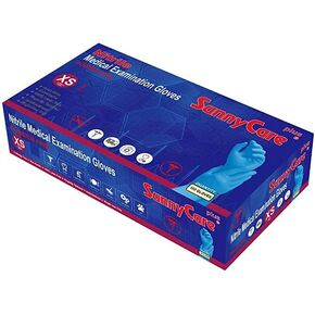100Pcs SunnyCare #8200 Blue Nitrile Medical Exam Gloves Powder Free Chemo-Rated (Non Vinyl Latex) 100/box Size: X-Small in Kuwait