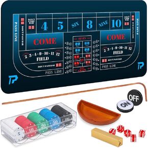 مجموعة ألعاب الطاولة كرابس مع بساط تخطيط سطح الطاولة المطاطي 35 * 70 بوصة، وعصا الروطان 36 بوصة، ونرد درجة الكازينو 19 مم، وزر تشغيل/إيقاف و100 قطعة تخطيط لعبة كرابس للحفلات in Kuwait